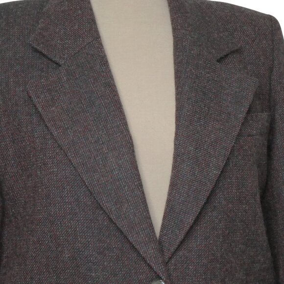 Vintage Ports International Pure New Wool Grey/ Burgundy Tweed Blazer Size S - Picture 6 of 12